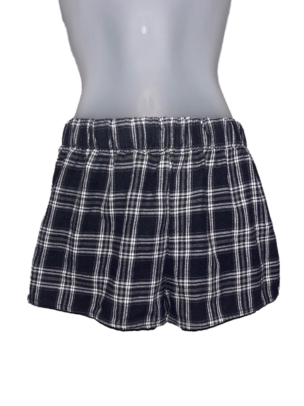 Plaid Black & White Athletic Shorts with Elastic Waist